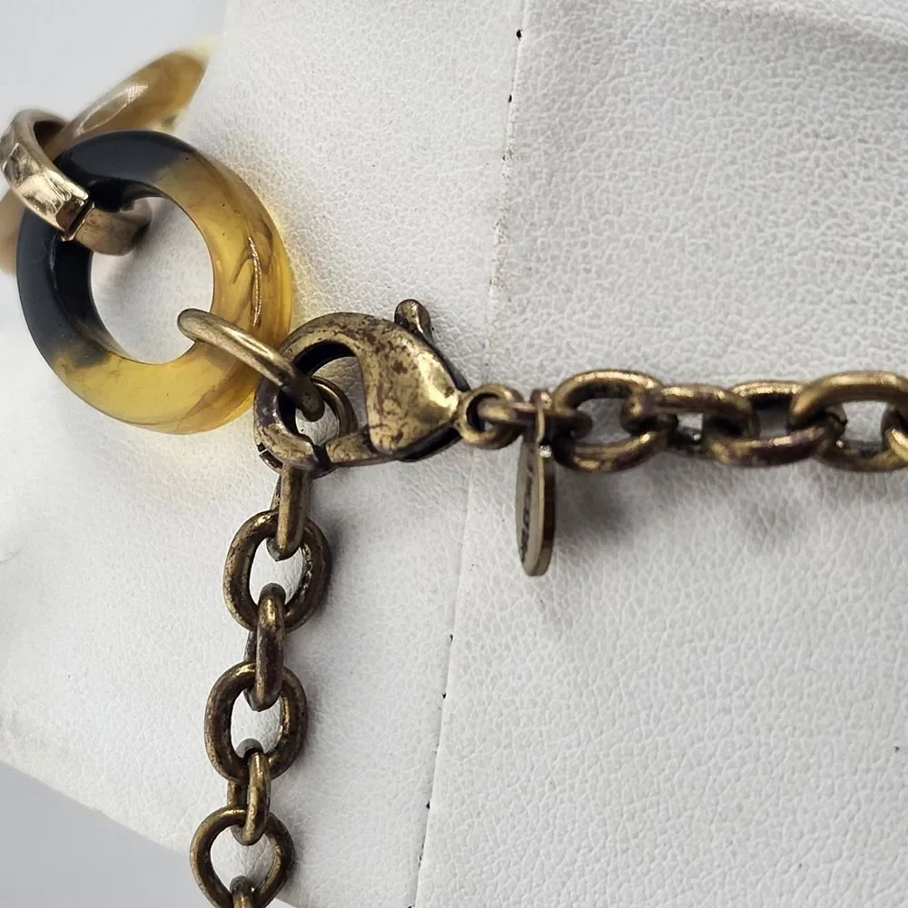 Chicos Acrylic Chunky Marbles‎ Link Rustic Gold Tone Necklace